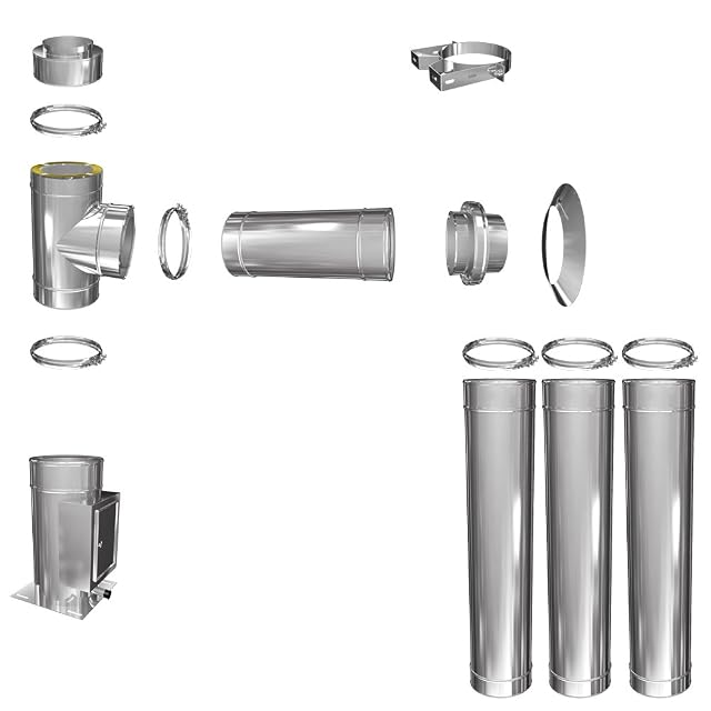Un kit de chimenea de acero inoxidable de doble pared de cuatro metros y medio y 150 milímetros