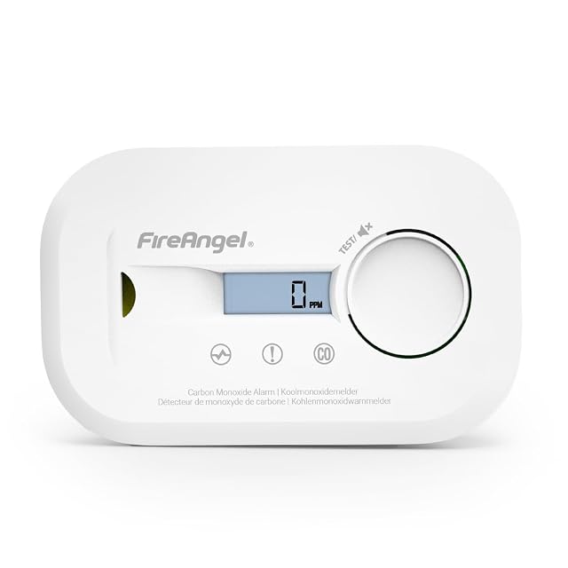 Detector portátil de monóxido de carbono FireAngel FA6812 blanco con pantalla LCD y soporte de montaje