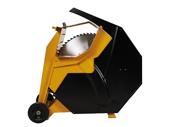 Una sierra circular basculante pesada con disco de widia de 700 milímetros y motor trifásico