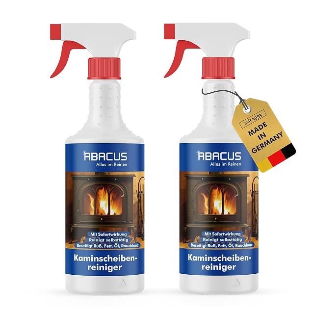 Dos botellas pulverizadoras Abacus de 750 mililitros de limpiacristales para estufa y chimenea