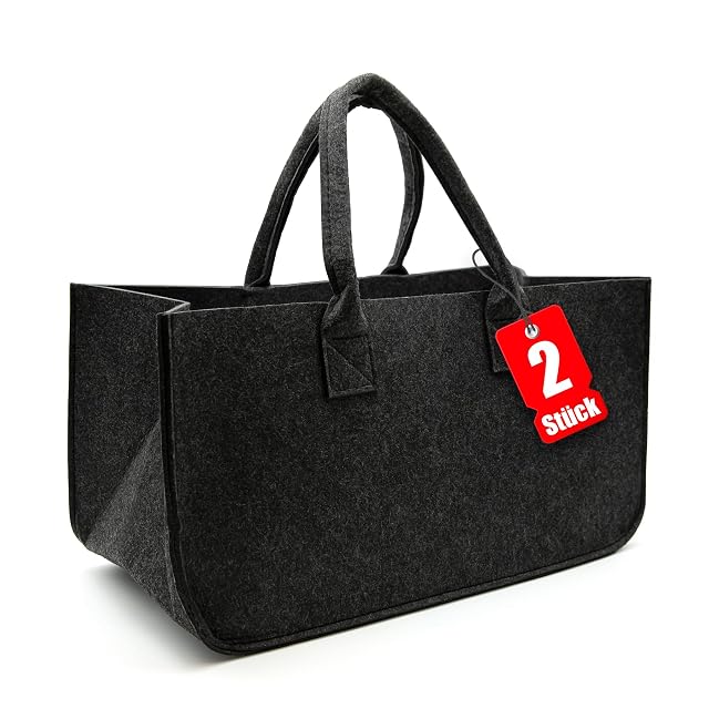 Dos bolsas de fieltro color antracita para leña, de treinta litros cada una