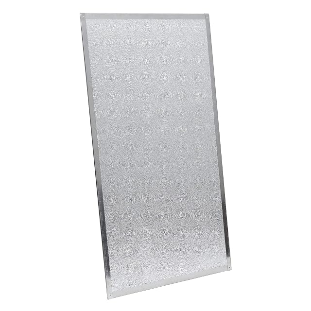 Un panel de protección térmica plateado con cara de aluminio en marco de acero inoxidable, de 800 por 500 milímetros